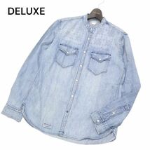 DELUXE デラックス 通年 ヴィンテージ加工★ 長袖 スタンドカラー ウエスタン デニム シャツ Sz.L　メンズ　I4T01079_3#C_画像1