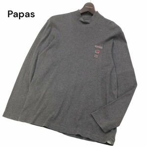 Papas パパス 通年 ロゴ★ モックネック 長袖 カットソー ロンTシャツ Sz.48/M　メンズ グレー 日本製　I4T01016_3#F