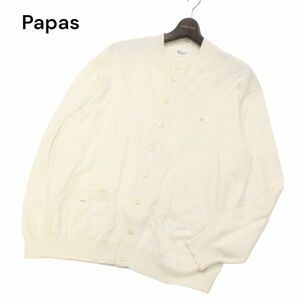 Papas パパス 春夏 リネン&シルク混★ P刺繍 ゆったり コットン ニット カーディガン Sz.L　メンズ 白 日本製　I4T01015_3#J