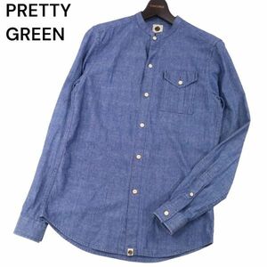 PRETTY GREEN プリティグリーン 通年 インディゴ★ 長袖 バンドカラー シャンブレー シャツ Sz.2　メンズ　I4T01022_3#C