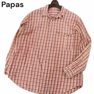 Papas パパス 通年 ゆったり★ 長袖 コットン チェック シャツ Sz.L　メンズ　I4T01040_3#C