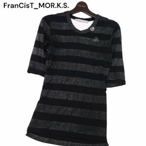 FranCisT_MOR.K.S. フランシストモークス 春夏 スカル スワロ★ ラメ ボーダー 5分袖 Tシャツ カットソー Sz.2　メンズ 黒　I4T01031_3#D