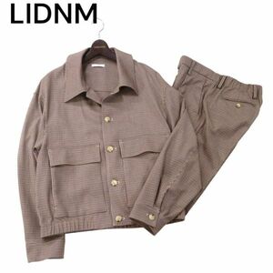 美品 20SS★ LIDNM リドム 通年 ガンクラブチェック ワーク ジャケット & パンツ セットアップ Sz.M/S　メンズ 日本製　I4T01049_3#O