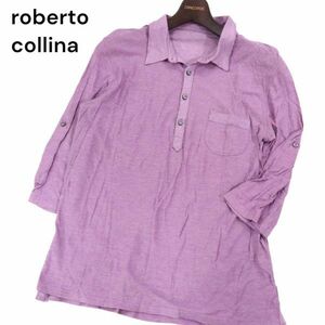 イタリア製★ roberto collina ロベルトコリーナ 春夏 ストレッチ★ 7分袖 ポロシャツ Sz.46　メンズ　I4T01197_4#A