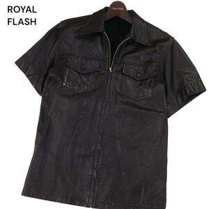 ROYAL FLASH TOKYO ロイヤルフラッシュ 牛革★ リアル カウ レザー 半袖 ジップ シャツ Sz.L　メンズ 黒 日本製　I4T01207_4#M