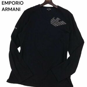 EMPORIO ARMANI エンポリオ アルマーニ ロゴ ストーン 長袖 ストレッチ カットソー Tシャツ Sz.XXL メンズ 黒 大きいサイズ I4T01112_4#Fの画像1