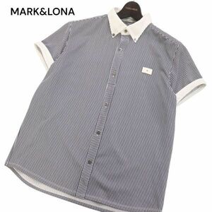 MARK&LONA マーク&ロナ 春夏 スカル★ 半袖 ボタンダウン 鹿の子 ストライプ シャツ Sz.XL　メンズ ゴルフ 日本製　I4T01153_4#A