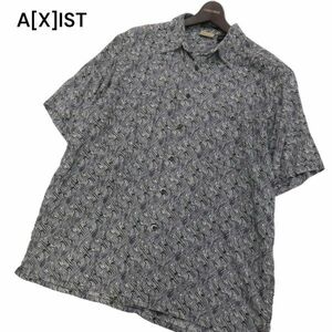 US古着★ A[X]IST 春夏 ウォッシャブル シルク100%★ レトロ総柄 半袖 アロハ シャツ Sz.L　メンズ USA古着　I4T01148_4#A