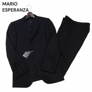 【新品 未使用】MARIO ESPERANZA マリオエスペランサ 通年 背抜き★ セットアップ スーツ Sz.Y5 メンズ 黒 無地 冠婚葬祭に I4T01277_4#Oの画像1