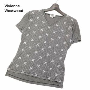 Vivienne Westwood MAN ヴィヴィアンウエストウッド マン 春夏 オーブ柄★ 半袖 ボーダー Vネック Tシャツ Sz.44　メンズ　I4T01269_4#D