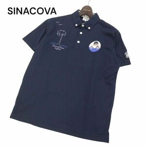 SINACOVA シナコバ 春夏 ロゴ刺繍&ワッペン★ 半袖 ボタンダウン 鹿の子 ポロシャツ Sz.L　メンズ ネイビー 日本製　I4T01302_4#A