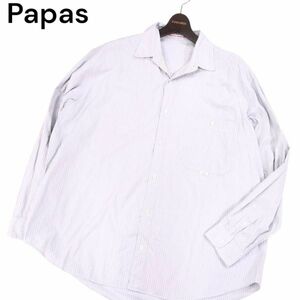 Papas パパス 通年 ゆったり★ 長袖 コットン ストライプ シャツ Sz.LL　メンズ 大きいサイズ　I4T01216_4#C