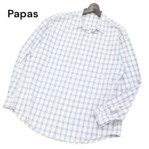 Papas パパス 通年 ゆったり★ 長袖 コットン チェック シャツ Sz.50/L　メンズ 日本製　I4T01463_4#C