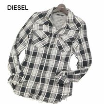 DIESEL ディーゼル 通年 フリンジ★ 長袖 ダブルガーゼ ウエスタン チェック シャツ Sz.XS　メンズ　I4T01460_4#C_画像1