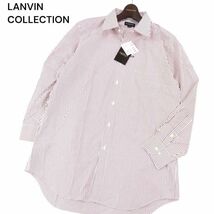 【新品 未使用】 LANVIN COLLECTION ランバン コレクション 通年 長袖 ストライプ ドレス シャツ Sz.42-80　メンズ 日本製　I4T01347_4#C_画像1