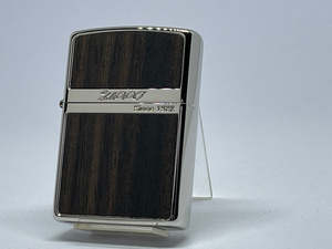 送料無料 ZIPPO[ジッポー]両面加工 Wood Series WN-Wood ダーク ウッドプレート貼り ホワイトニッケル