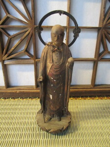 《和》輪光背　地蔵王菩薩立像 　木彫り　仏像 　仏教古美術 　細密彫 　時代物 　