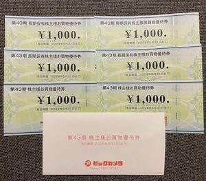 送料込　ビックカメラ★株主優待★株主買物優待券　1000円×6枚＝6000円　ネコポスにて匿名発送