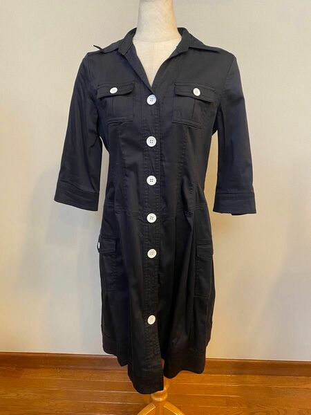 フォッシィ　2wayシャツ風ワンピース 薄手のコート　イタリア製の生地　大きめボタン　ブラック　Lサイズ