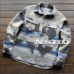 3405/表記2XL◆ 完売◆ETME ウール混 暖か厚生地 民族ネイティブ オルテガ MIXカラー ネルシャツ長袖 ジャケット 秋冬アウター トップス