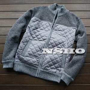 3288【2XL】■EU発 BELLO ライニング裏ボア 春秋冬 ニットブルゾン キルト 切替 ジップアップ ジャケット