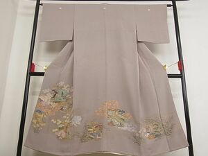 平和屋川間店■豪華色留袖　寿光織　人物風景花文　着丈146.5cm　裄丈62cm　正絹　逸品　B-fe5114