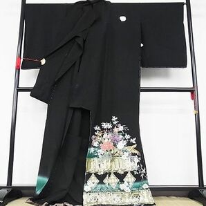 平和屋-こころ店■英王室献上友禅作家 木下勝功 黒留袖 ラテン刺繍 暈し染め 金銀糸 上代33万 仮絵羽 正絹 逸品 AAAC3313Bcyの画像3