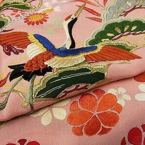 平和屋-こころ店■アンティーク 大正ロマン 振袖 駒刺繍 飛鶴花文 金糸 正絹 逸品 AAAD0083Bzgの画像5