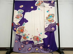 平和屋-こころ店■豪華振袖　駒刺繍　扇面草花文　金彩　正絹　逸品　AAAC9270Bnp