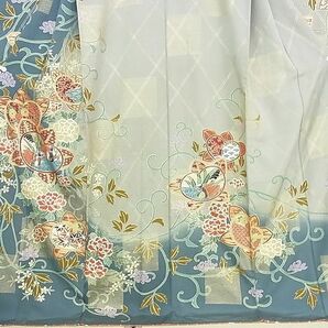 平和屋2■豪華振袖・長襦袢(無双仕立て・半襟刺繍)セット 吉祥鴛鴦花唐草文 暈し染め 金彩 逸品 DAAB5503wbの画像5