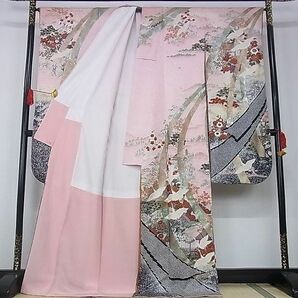 平和屋-こころ店■豪華振袖 絞り 飛鶴風景花文 たたき染め 金彩 正絹 逸品 AAAD8023Atnの画像2