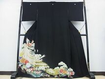 平和屋2■豪華黒留袖　駒刺繍　鳳凰花文　金彩　逸品　DAAA6121ya_画像1