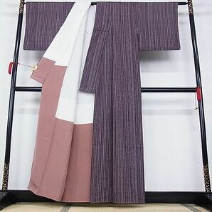 平和屋川間店■上質な小紋 ろうけつ染め 縞 着丈159cm 裄丈63.5cm 正絹 逸品 A-ja4385の画像3