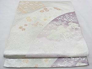 平和屋川間店■六通柄袋帯　重ね山吉祥花松文　銀糸　逸品　n-gt3187