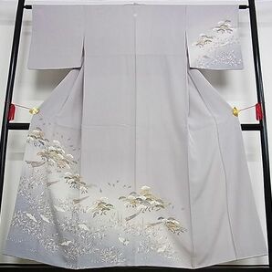 平和屋-こころ店■訪問着 飛鶴松文 暈し染め 金彩 着丈152cm 裄丈62cm 正絹 逸品 B-oa8788の画像1