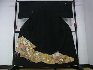 平和屋-こころ店■豪華黒留袖　駒刺繍　飾花文　暈し染め　金彩　正絹　逸品　AAAD8026Atn