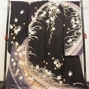 平和屋-こころ店■豪華振袖 夜桜 黒地 金彩 正絹 逸品 AAAC7836Ataの画像1