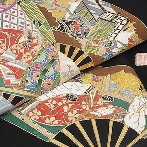 平和屋川間店■豪華黒留袖 作家物 扇面人物風景花文 金彩 着丈158cm 裄丈66.5cm 正絹 逸品 B-zg2532の画像10