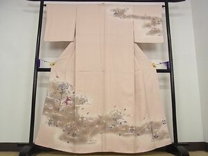 平和屋川間店■訪問着　手描き　草花狩猟文　暈し染め　着丈161cm　裄丈64cm　正絹　逸品　B-ey2627