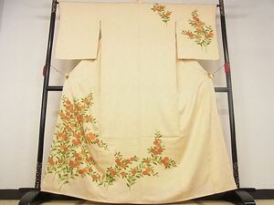 平和屋川間店■訪問着　駒刺繍　草花文　金彩　着丈163cm　裄丈65.5cm　正絹　逸品　A-ma4926