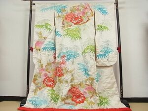 平和屋-こころ店■極上　色打掛　刺繍　笹竹地紙花文　金銀糸　正絹　逸品　AAAB8282Abr