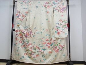 平和屋川間店■豪華黒留袖　松皮菱花文　松竹梅　金銀彩　着丈156cm　裄丈63cm　正絹　逸品　A-cs2976