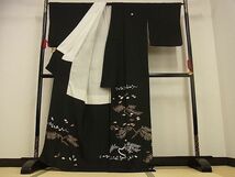 平和屋川間店■豪華黒留袖　友禅　草花文　金彩　着丈168cm　裄丈66.5cm　正絹　逸品 A-ja2629_画像2