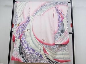 平和屋川間店■豪華振袖　駒刺繍　孔雀草花文　暈し染め　金彩　着丈143cm　裄丈61.5cm　正絹　逸品　A-cs3244