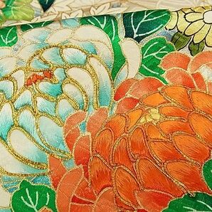 平和屋川間店■豪華振袖 駒刺繍 絞り 扇面花文 金彩 着丈158.5cm 裄丈66.5cm 正絹 逸品 A-ja2849の画像7