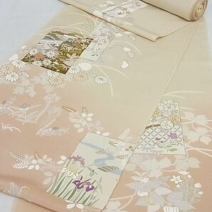 平和屋-こころ店■付下げ 反物 着尺 刺繍 色紙四季草花文 暈し染め 金糸 金彩 正絹 逸品 未使用 AAAC5816Boaの画像9