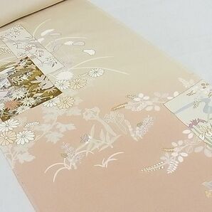 平和屋-こころ店■付下げ 反物 着尺 刺繍 色紙四季草花文 暈し染め 金糸 金彩 正絹 逸品 未使用 AAAC5816Boaの画像3