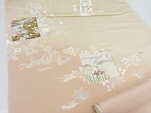 平和屋-こころ店■付下げ　反物　着尺　刺繍　色紙四季草花文　暈し染め　金糸　金彩　正絹　逸品　未使用　AAAC5816Boa