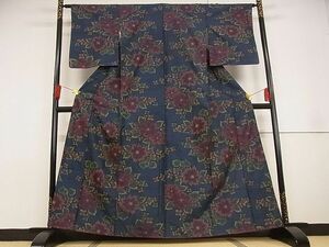 平和屋川間店■本場大島紬　草花文　着丈160cm　裄丈63cm　正絹　逸品　A-wj3495