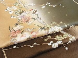 平和屋川間店■上質な小紋　草花文　暈し染め　金彩　鈴乃屋扱い　着丈165cm　裄丈67cm　正絹　逸品　B-oa4468